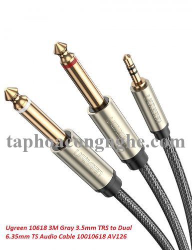 Ugreen 10618 3M màu xám cáp 3.5mm TRS ra 2 cổng 6.35mm TS AV126 30010618